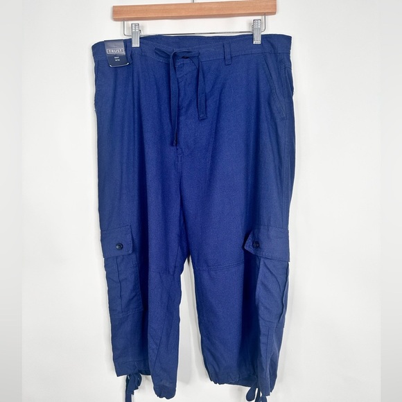 NWT Navy Blue Cargo Capri pants Trust 19" Length Linen blend size 36 - Picture 1 of 11